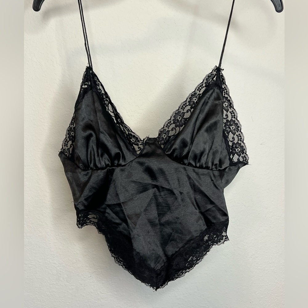 Nasty Gal Satin Lace Trim Handkerchief Crop Top
